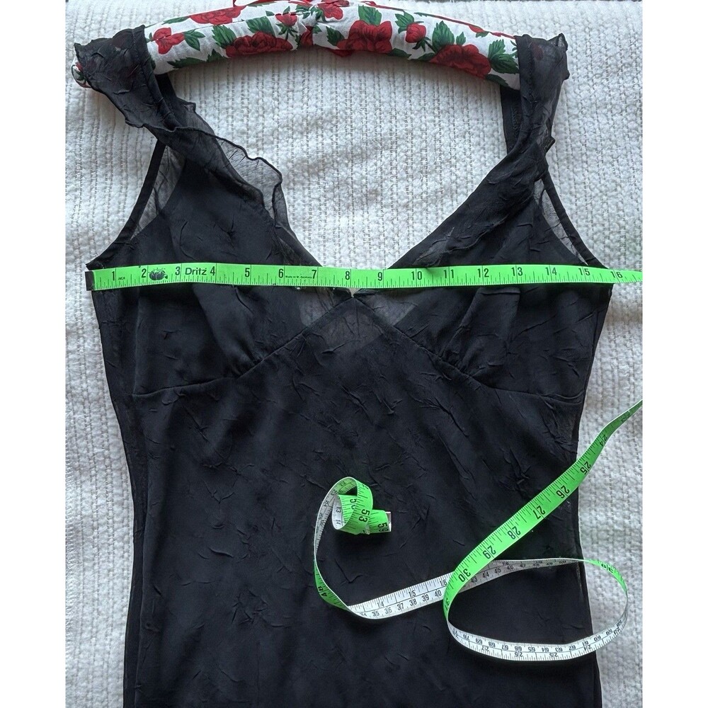 90s Y2K Crinkle Sheer Black Midi Slip Dress W/ Ruffle Fairy Whimsigoth Witchy - Picture 8 of 12